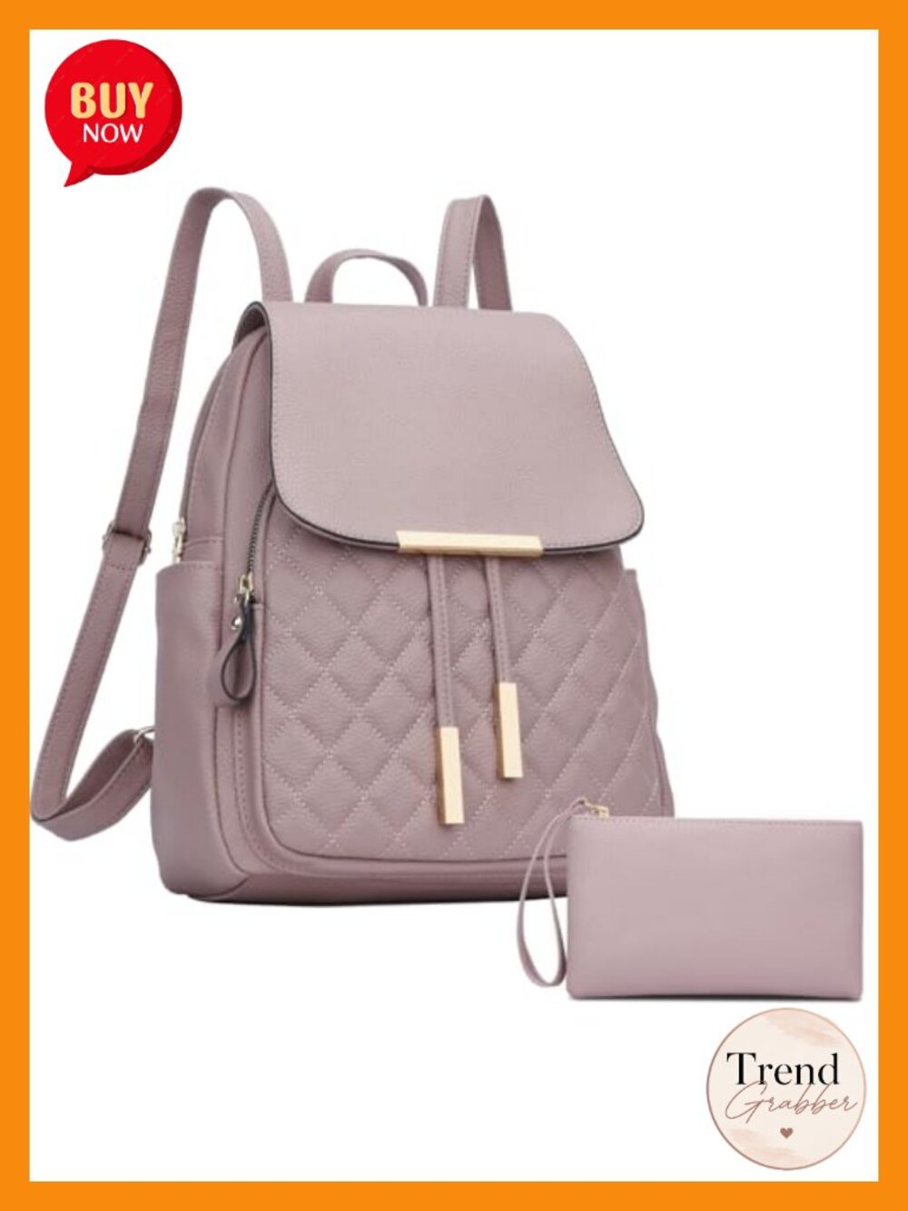 Quilted Faux Leather Backpack Purse with Wristlet, Fashion Daypack for Women
